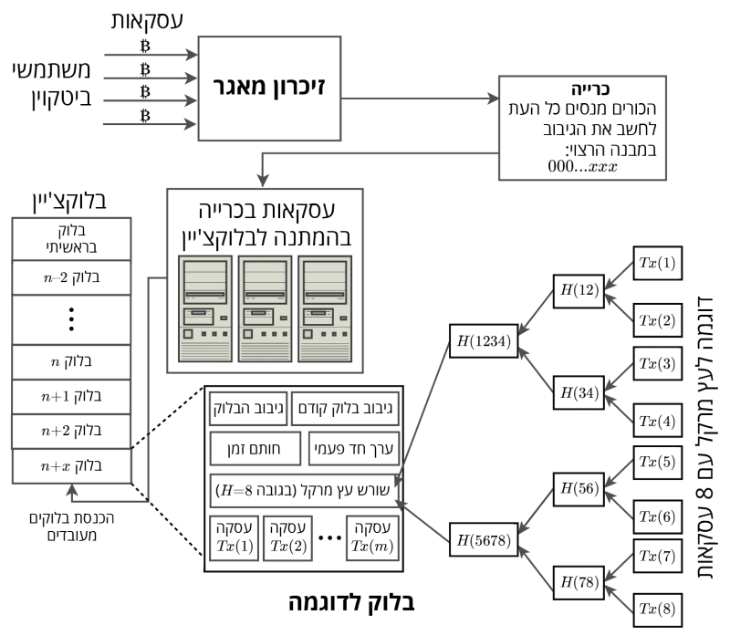 Cryptographic blockchain ledger architecture showing chained transaction blocks and decentralized verification network nodes