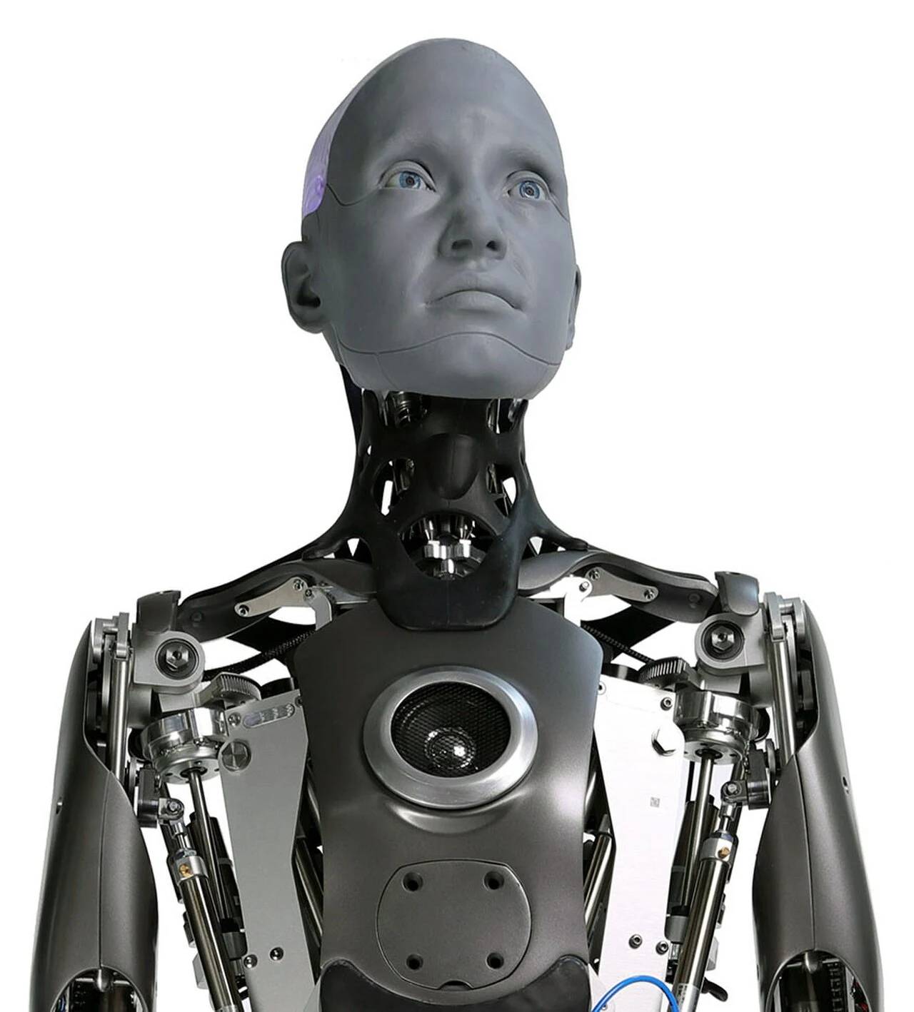 Advanced biomimetic humanoid robot hardware platform demonstrating articulated multi-axis manipulation capabilities.