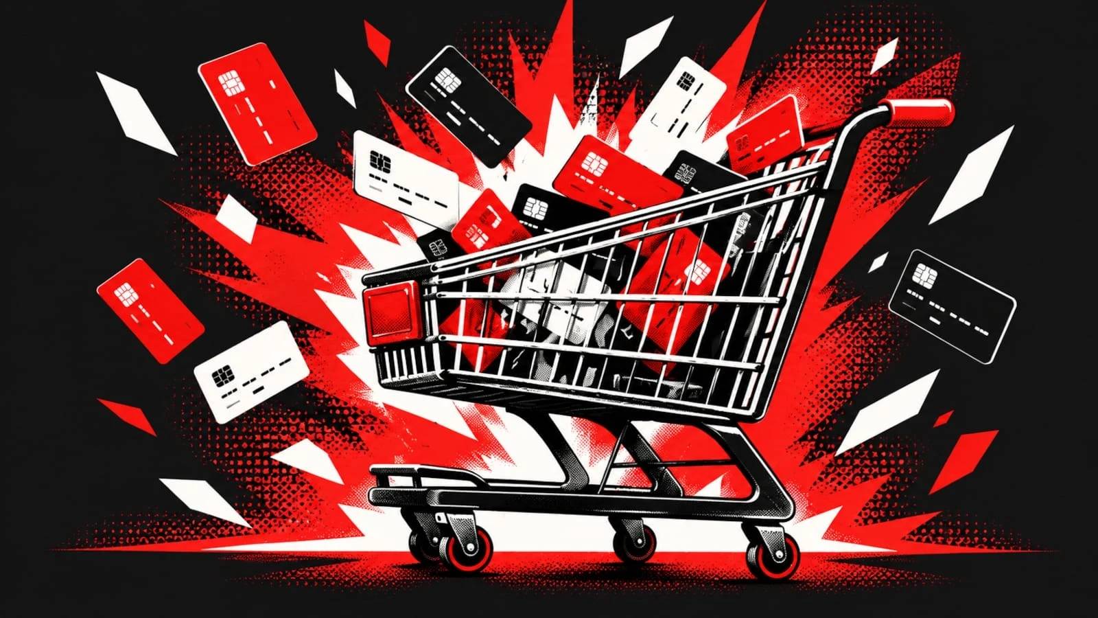 Digital shopping cart illuminated on dark background symbolizing checkout skimming risks.