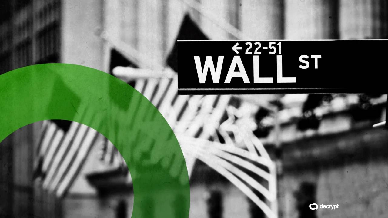 Wall Street financial district architectural rendering illuminated with glowing blockchain credit nodes.