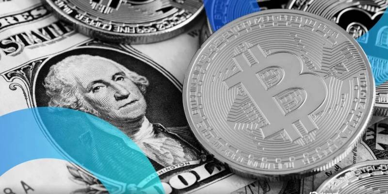 Conceptual digital art illustrating cryptocurrency bitcoin token balance on corporate financial market sheet.