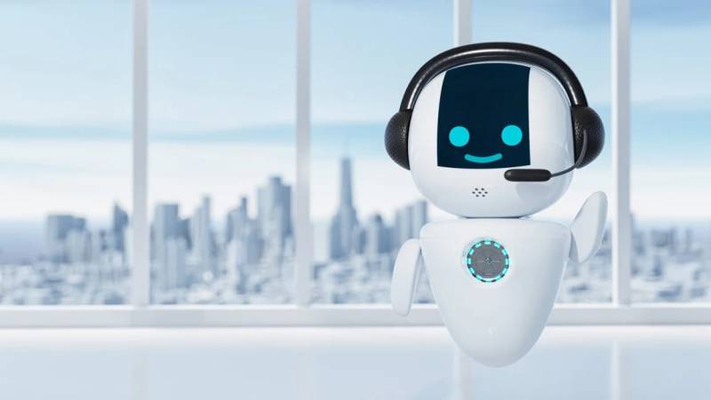 Robotic figure with headset representing automated corporate management and legal representation.
