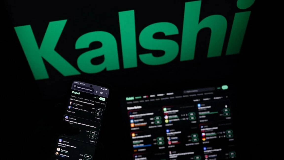 Kalshi prediction market mobile application displaying political and economic contract odds.