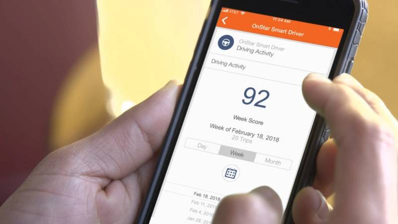 Smartphone connected vehicle application interface displaying automotive telematics and diagnostics.